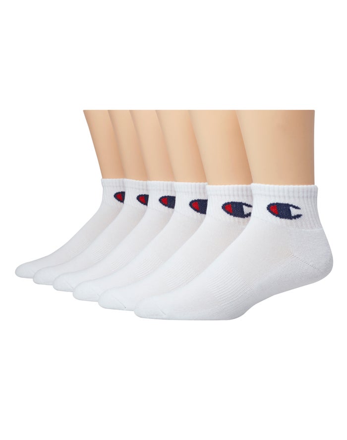 Sosete Champion Ankle C Logo 6-Pairs Dama Albi - Romania LPENZRO-50